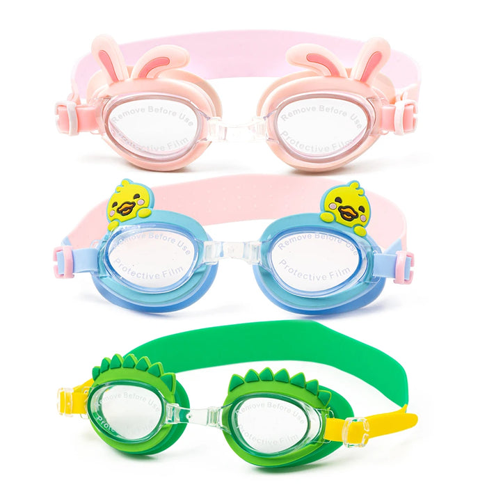 Kids UV Protection Anti-Fog Waterproof Swim Goggles with 100% Silicone Strap and Adjustable Fit for Children