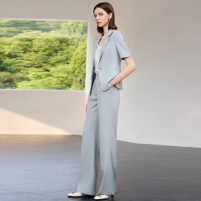 Summer New Light Blue Short-Sleeved Suit Suit Slimming Look Simple Elegant Manager Formal Work Clothes Suit Pants