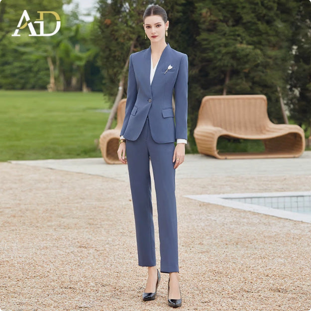AD High-end Collarless Suit Coat Women's Business Wear Two-piece Set Slim-fit Slimming Cropped Pants Work Clothes Dress