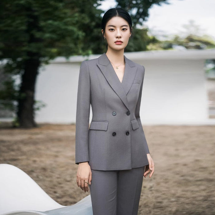 Spring and Autumn Fashion High-end Grey Double-breasted Professional Women's Pants suit Temperament Women's President Slim-fit Slimming Dress Work Clothes