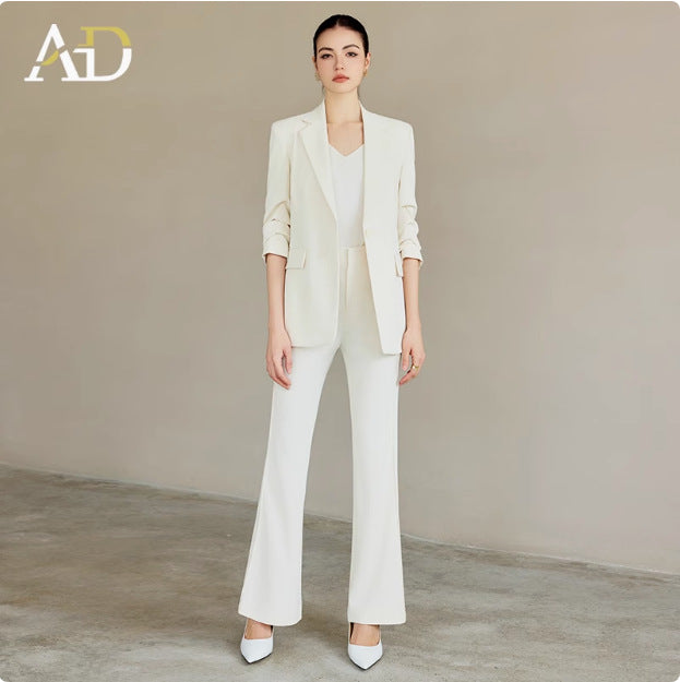 Spring and Autumn New High-End White-Collar Suit Suit White One-Button Suit Pants Female President Formal Work Clothes