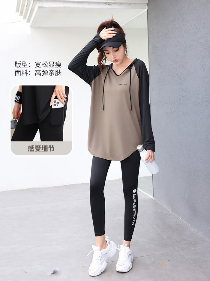 Yoga Fitness Clothes suit Sports Running Gym plus size chubby girl Covering Belly Slimming Relaxed-fit Korean Style