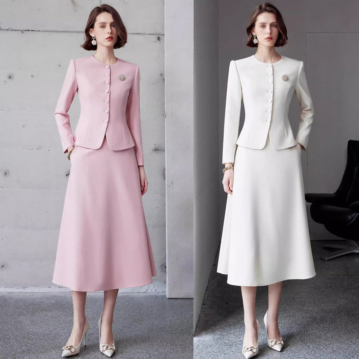Ad Autumn Women's Clothing 2026 New Fashion Set Young and Stylish Age-Reducing Formal Wear White Professional Suit with Umbrella Skirt