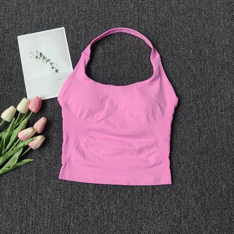 Women's Sexy Seamless Yoga Vest Fitness Bra Sports Bra Hanging Neck Yoga Vest Breathable Pilates Top Gym Top for Active Wear