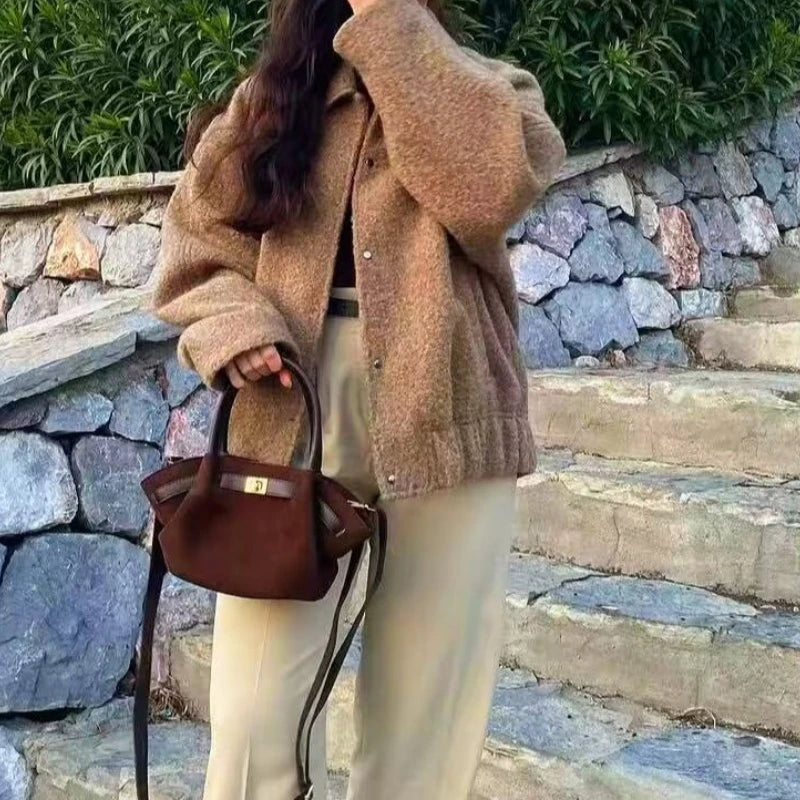 Casual Jacket, Loose Coat for Women, Fashionable Lazy Soft Jacket, Women's Retro Wool Coat, Women's Short Jacket