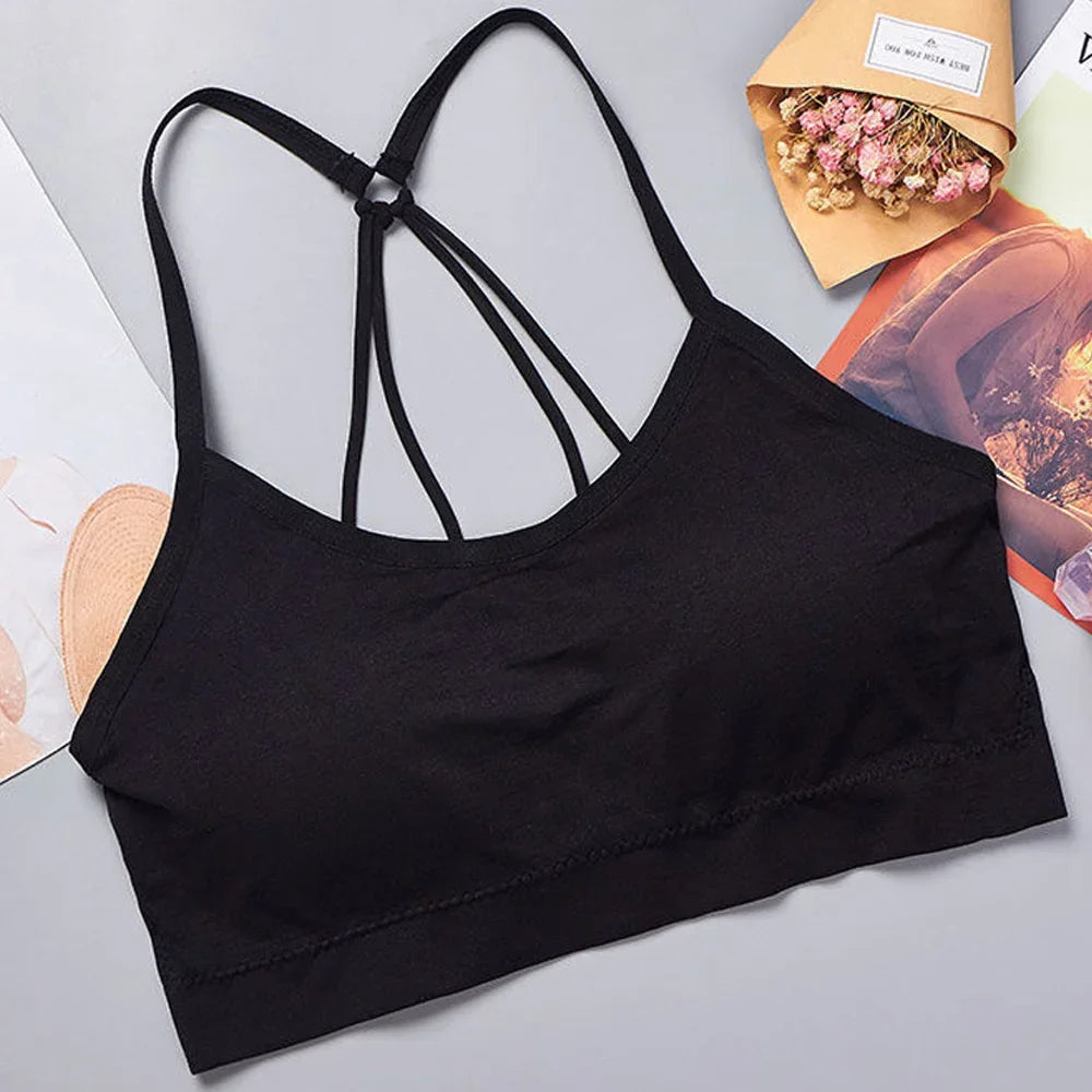 Sports Underwear Women Yoga Fitness Seamless Crop Top Wide Letter Straps Comfortable Workout Activewear Back Without Underwire I