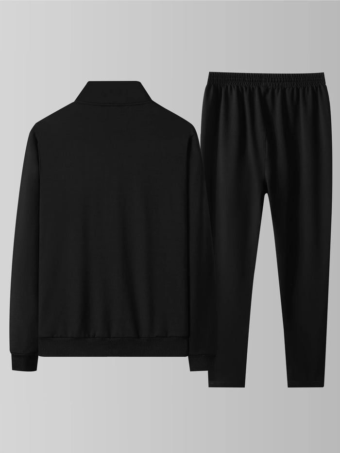 Men's Casual Sportswear Set, Spring and Autumn Stand-Up Collar Open Jacket, Elastic Waist Pants, Two-Piece Set, Fashionable Runn