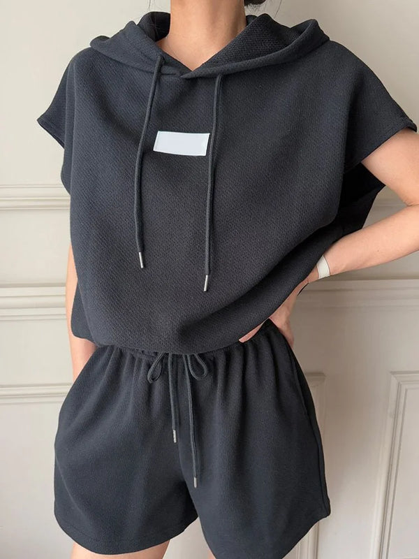 Casual Sportswear Set Women's Summer Fashion High Waist Wide Leg Shorts Two-Piece Suit Short Sleeve Hoodie Loose Fit Streetwear