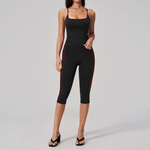 Yoga Set Fitness Outfits Sportswear Gym Tracksuit 2 Pieces High Waist Capri Pants Sports Bra Athletic Wear Women Workout Clothes