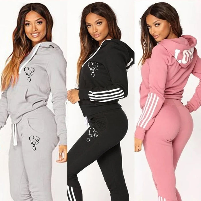 Ladies Fashion Printed Hoodies and Long Pants Set Tracksuits Women Two Pieces Jogging Sports Wear Suit