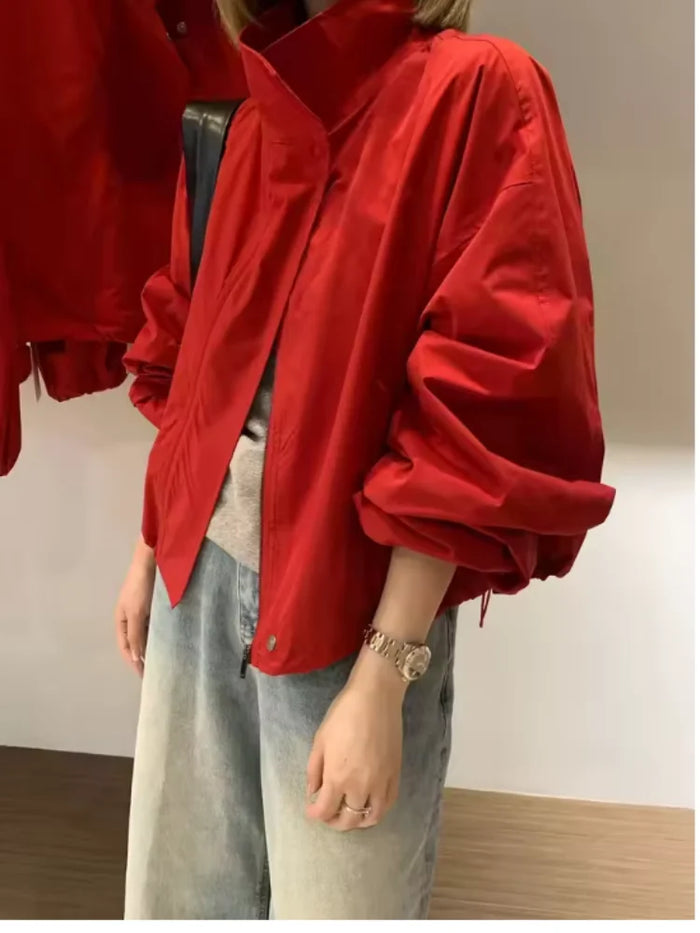 Fashion Casual Short Women's Jacket Spring Summer New Loose Windbreaker Sun Protection Zipper Commute Coat