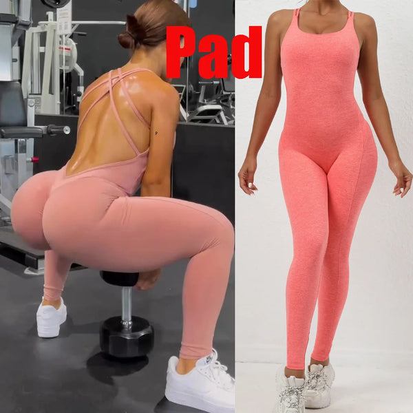 New Pad Active Wear Gym Yoga Set Women Fitness Scrunch Legging Women Workout Female Sports Outfit Suits Exercise Jumpsuit
