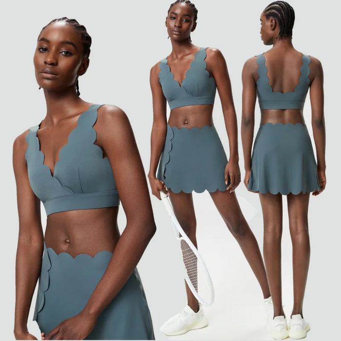 Yoga Set 2 Pieces Gym Clothes Woman Exercise Sets High Waist Hip Lifting Yoga V-neck Vest Short Skirts Gym Workout Clothing