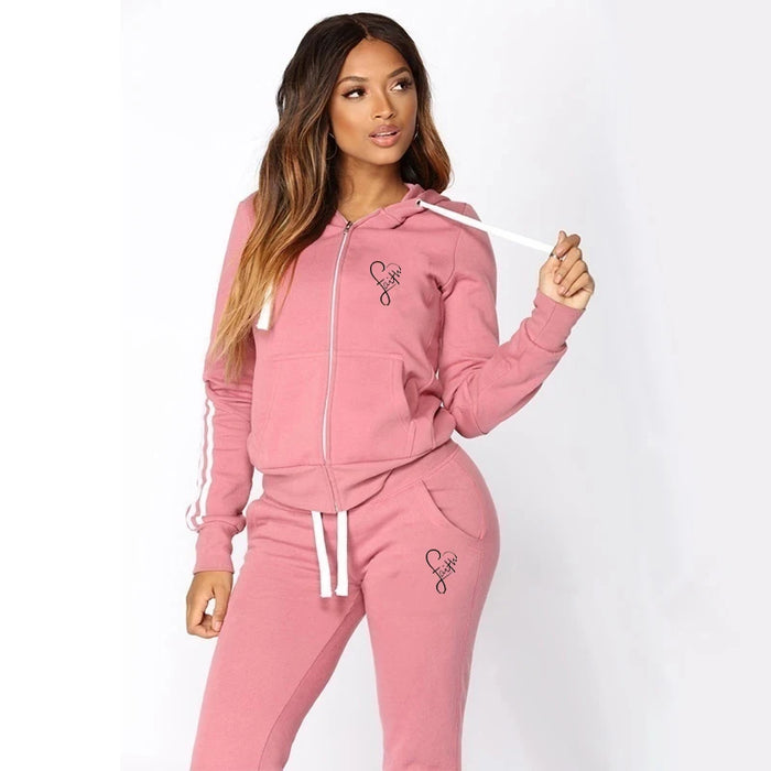 Ladies Fashion Printed Hoodies and Long Pants Set Tracksuits Women Two Pieces Jogging Sports Wear Suit