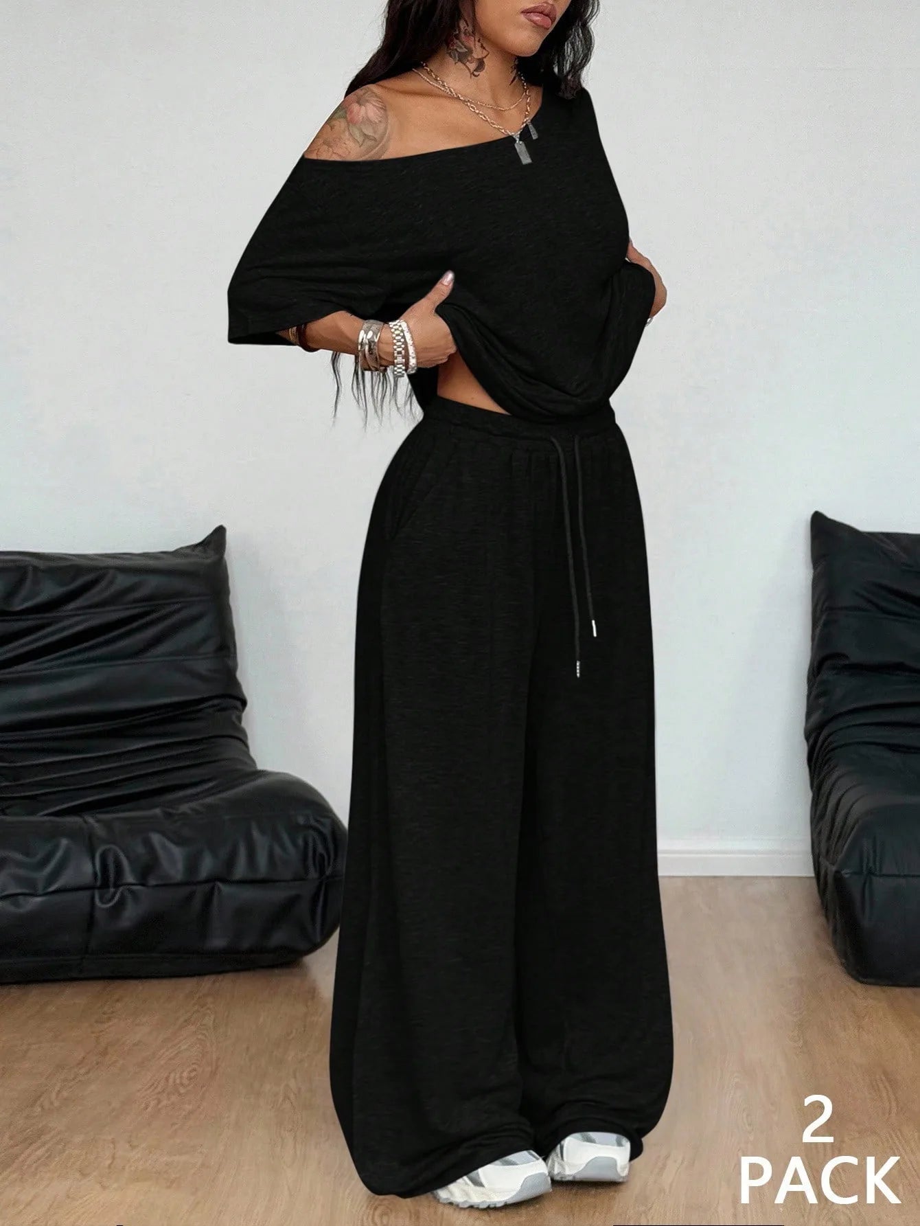Casual New In Matching Sets 2 Pieces Set For Woman Two Piece Outfits Blusas T Shirt Tees Simple Style Homewear Loose Solid Color