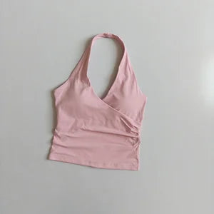Women's Sexy V-Neck Fitness Bra Nude Sports Bra Hanging Neck Yoga Suit Vest Comfortable Breathable Gym Top for Active Wear