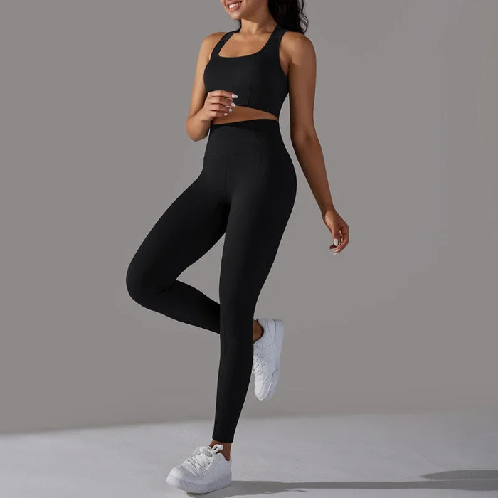 2 Piece Women's Yoga Outfit Set Sports Leggings And Elastic Vest Gym Workout Clothing Sexy Pants for Fitness And Pilates