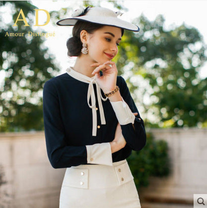 AD2024 fashion lace-up bow long sleeve women's OL shirt commuter white collar shirt business wear work clothes spring and summer