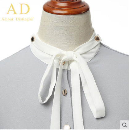 AD2024 fashion lace-up bow long sleeve women's OL shirt commuter white collar shirt business wear work clothes spring and summer