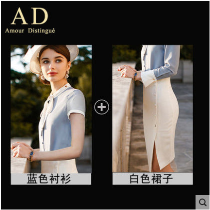 AD2024 fashion lace-up bow long sleeve women's OL shirt commuter white collar shirt business wear work clothes spring and summer