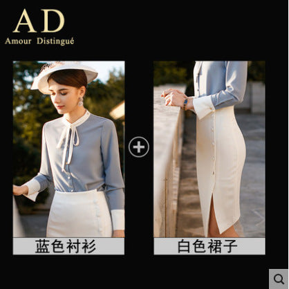 AD2024 fashion lace-up bow long sleeve women's OL shirt commuter white collar shirt business wear work clothes spring and summer