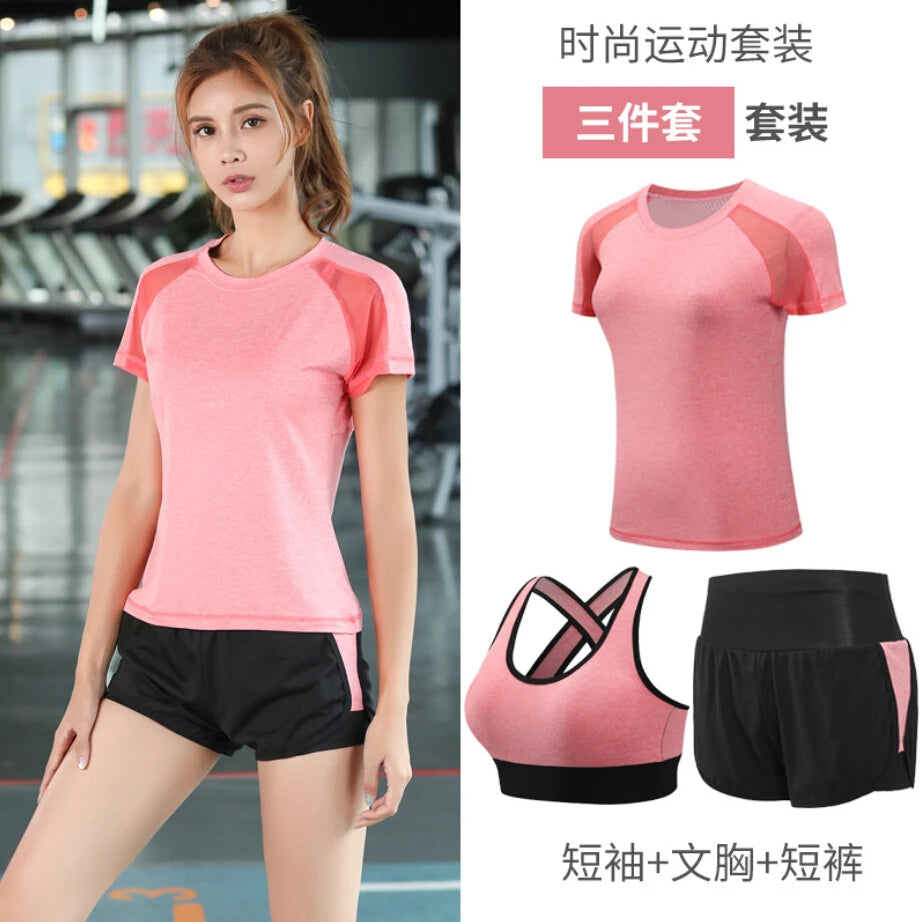 Women Yoga Sportswear Clothing Set Coats + T Shirt + Bra + Shorts + Pants Fitness Gym Mesh Suit Quick Dry Outdoor Running Sets