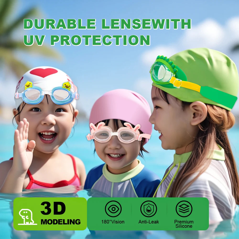 Kids UV Protection Anti-Fog Waterproof Swim Goggles with 100% Silicone Strap and Adjustable Fit for Children