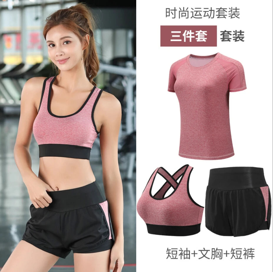 Women Yoga Sportswear Clothing Set Coats + T Shirt + Bra + Shorts + Pants Fitness Gym Mesh Suit Quick Dry Outdoor Running Sets