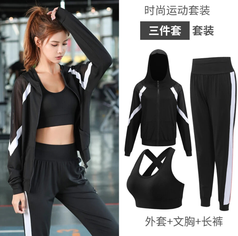 Women Yoga Sportswear Clothing Set Coats + T Shirt + Bra + Shorts + Pants Fitness Gym Mesh Suit Quick Dry Outdoor Running Sets