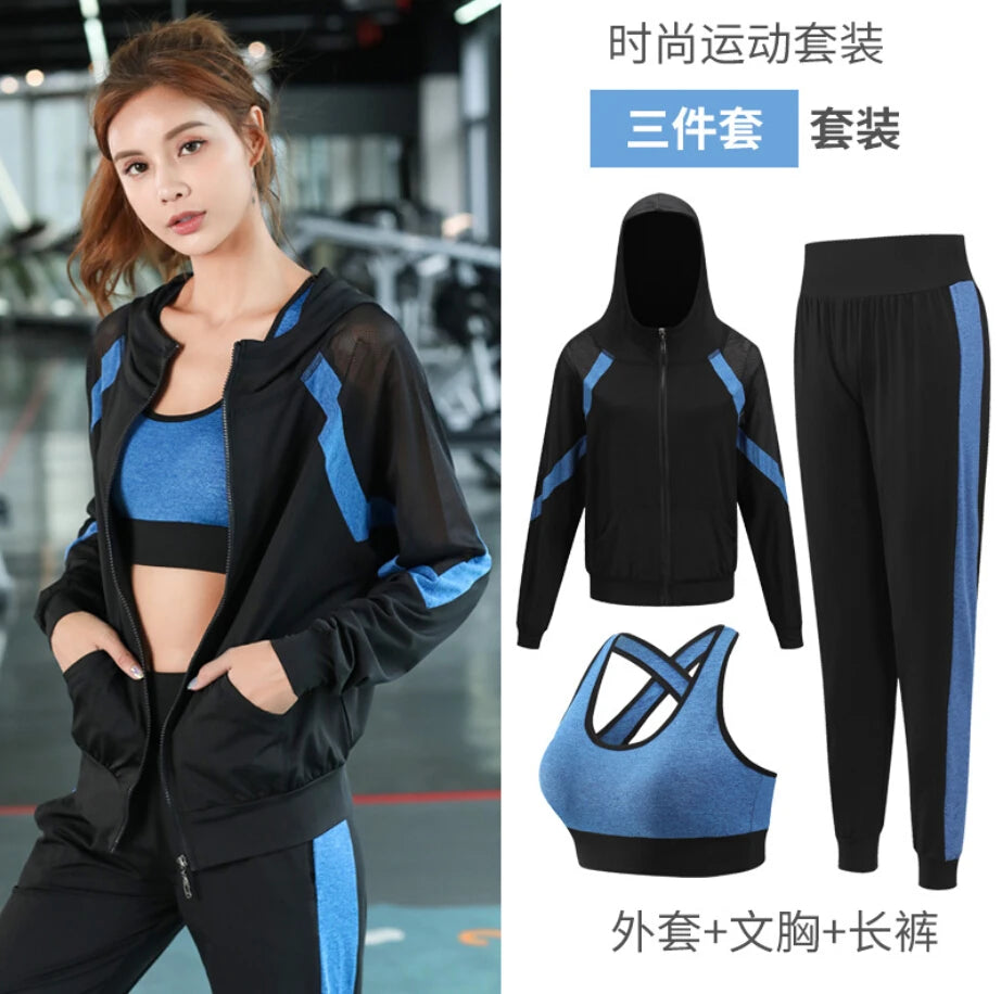 Women Yoga Sportswear Clothing Set Coats + T Shirt + Bra + Shorts + Pants Fitness Gym Mesh Suit Quick Dry Outdoor Running Sets