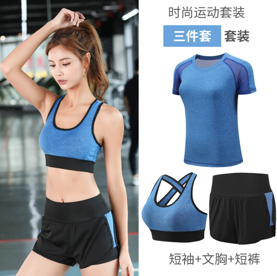 Women Yoga Sportswear Clothing Set Coats + T Shirt + Bra + Shorts + Pants Fitness Gym Mesh Suit Quick Dry Outdoor Running Sets