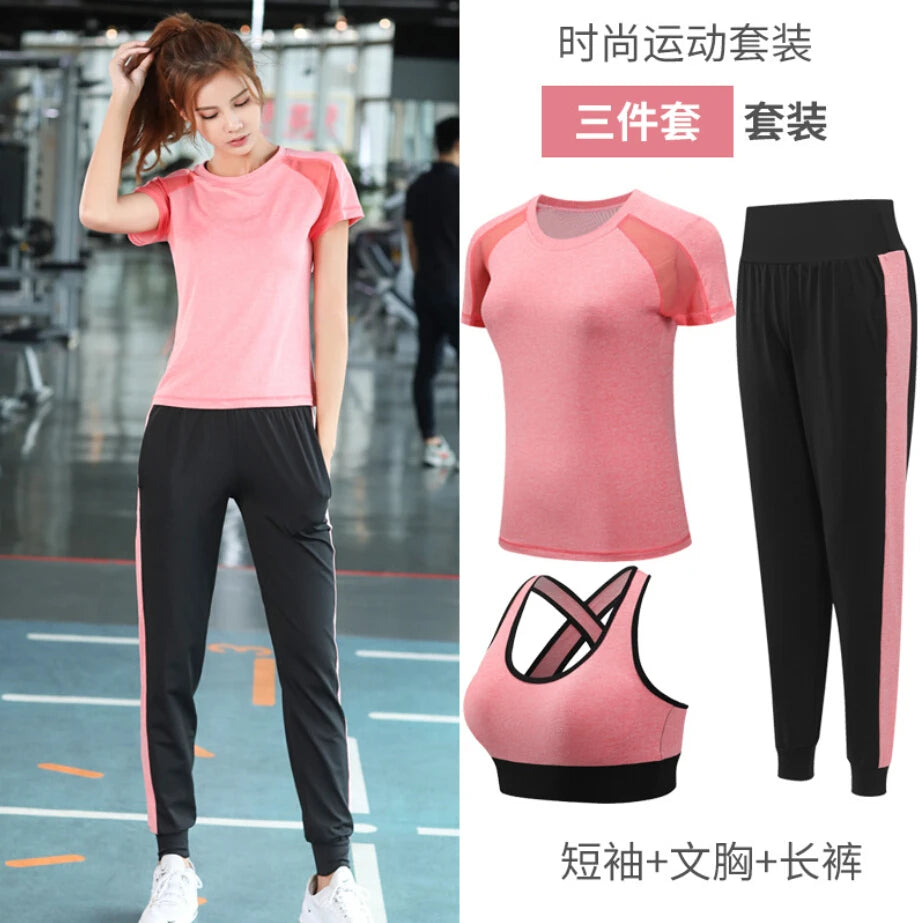 Women Yoga Sportswear Clothing Set Coats + T Shirt + Bra + Shorts + Pants Fitness Gym Mesh Suit Quick Dry Outdoor Running Sets
