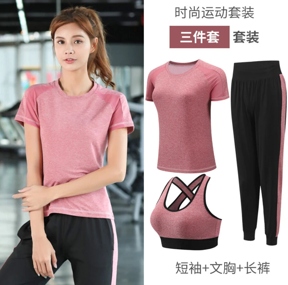 Women Yoga Sportswear Clothing Set Coats + T Shirt + Bra + Shorts + Pants Fitness Gym Mesh Suit Quick Dry Outdoor Running Sets