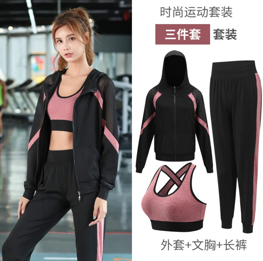 Women Yoga Sportswear Clothing Set Coats + T Shirt + Bra + Shorts + Pants Fitness Gym Mesh Suit Quick Dry Outdoor Running Sets