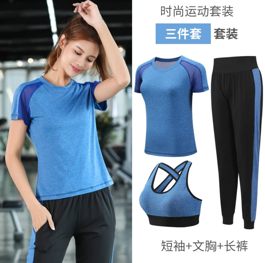 Women Yoga Sportswear Clothing Set Coats + T Shirt + Bra + Shorts + Pants Fitness Gym Mesh Suit Quick Dry Outdoor Running Sets