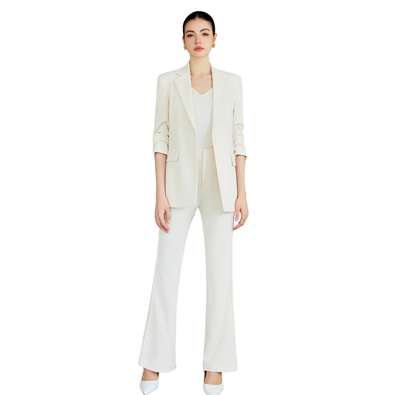 Spring and Autumn New High-End White-Collar Suit Suit White One-Button Suit Pants Female President Formal Work Clothes