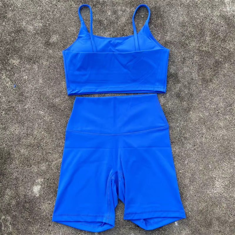Women's Tight Stretch Yoga Shorts suit U-Shaped Camisole Outer Wear Sports Underwear gym yoga set
