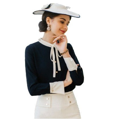 AD2024 fashion lace-up bow long sleeve women's OL shirt commuter white collar shirt business wear work clothes spring and summer