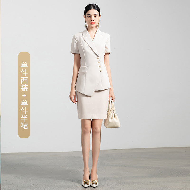 Summer business wear women's elegant thin short-sleeved suit apricot double-breasted fashion work clothes suit President formal wear