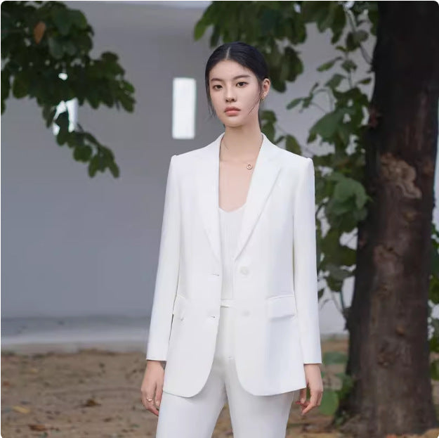 Spring and Autumn New High-grade White Suit suit Spurs Forumsuit Pants Broadcasting Host Suit Work Clothes
