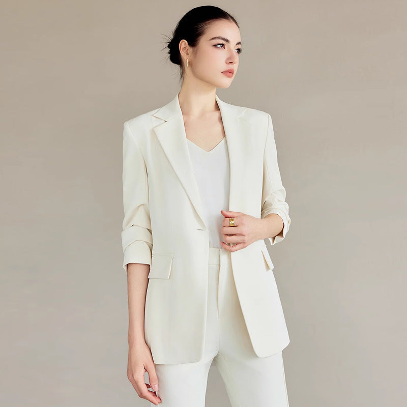 Spring and Autumn New High-End White-Collar Suit Suit White One-Button Suit Pants Female President Formal Work Clothes