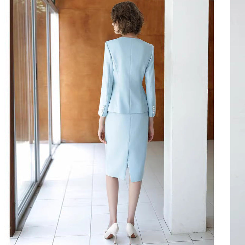 Western Style Suit Coat Women's Autumn and Winter Fashionable White Collar Work Suit suit Women's Beauty Salon Work Clothes Dress OL