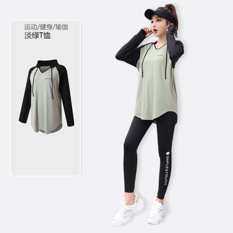 Yoga Fitness Clothes suit Sports Running Gym plus size chubby girl Covering Belly Slimming Relaxed-fit Korean Style