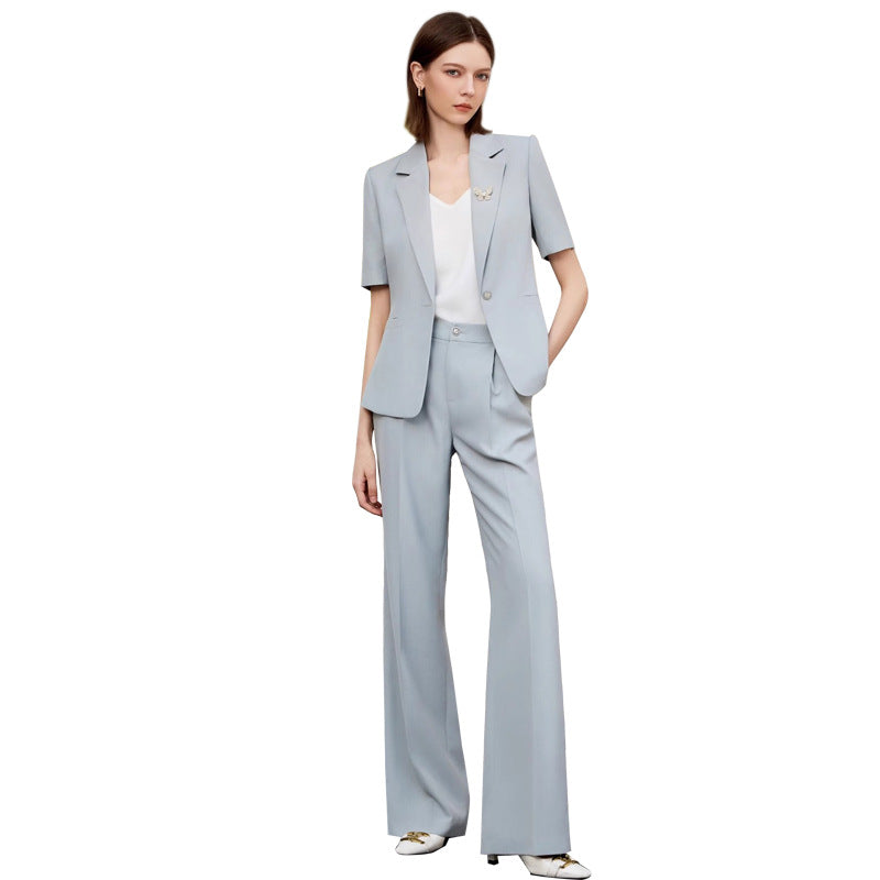 Summer New Light Blue Short-Sleeved Suit Suit Slimming Look Simple Elegant Manager Formal Work Clothes Suit Pants