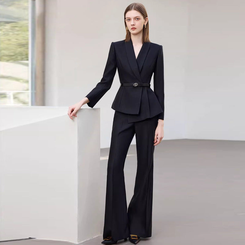 Ad2026 New Style Professional Women's Suit Autumn Long-Sleeved Suit Jacket Flared Pants Two-Piece Work Clothes Formal Wear