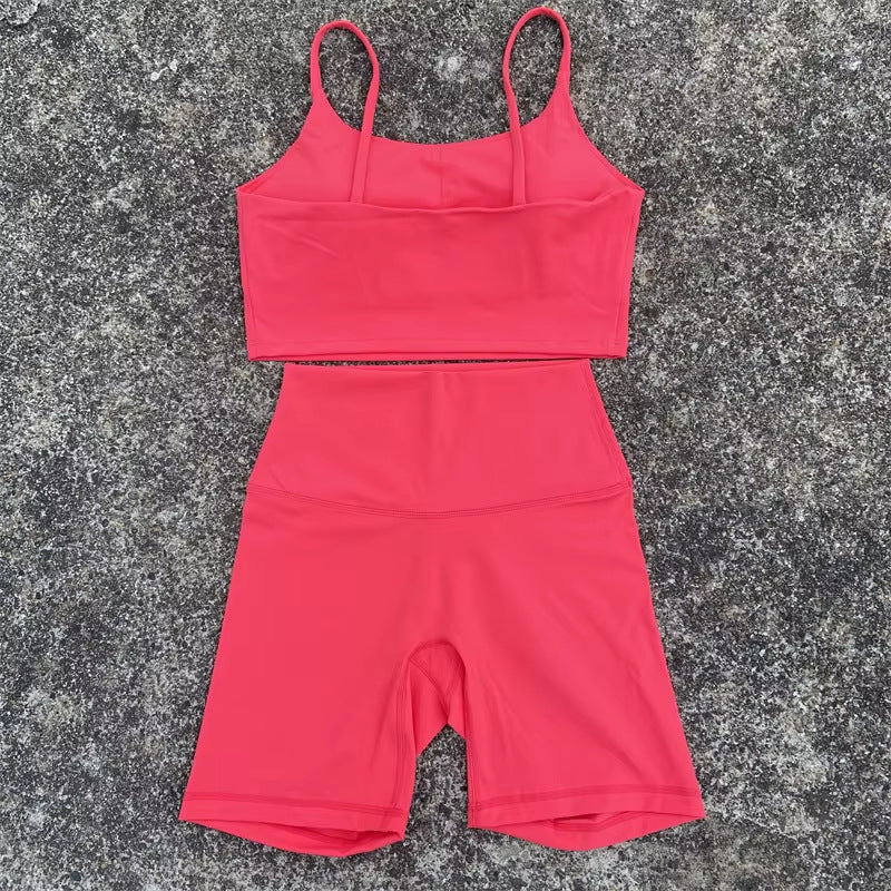 Women's Tight Stretch Yoga Shorts suit U-Shaped Camisole Outer Wear Sports Underwear gym yoga set