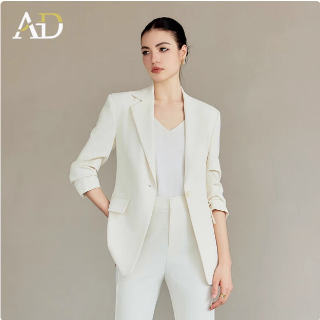 Spring and Autumn New High-End White-Collar Suit Suit White One-Button Suit Pants Female President Formal Work Clothes