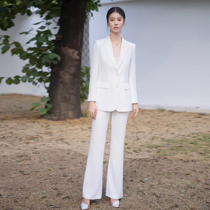 Spring and Autumn New High-grade White Suit suit Spurs Forumsuit Pants Broadcasting Host Suit Work Clothes
