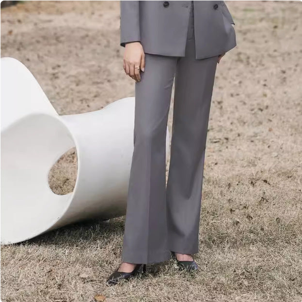 Spring and Autumn Fashion High-end Grey Double-breasted Professional Women's Pants suit Temperament Women's President Slim-fit Slimming Dress Work Clothes