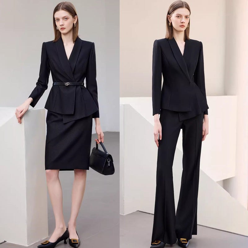 Ad2026 New Style Professional Women's Suit Autumn Long-Sleeved Suit Jacket Flared Pants Two-Piece Work Clothes Formal Wear